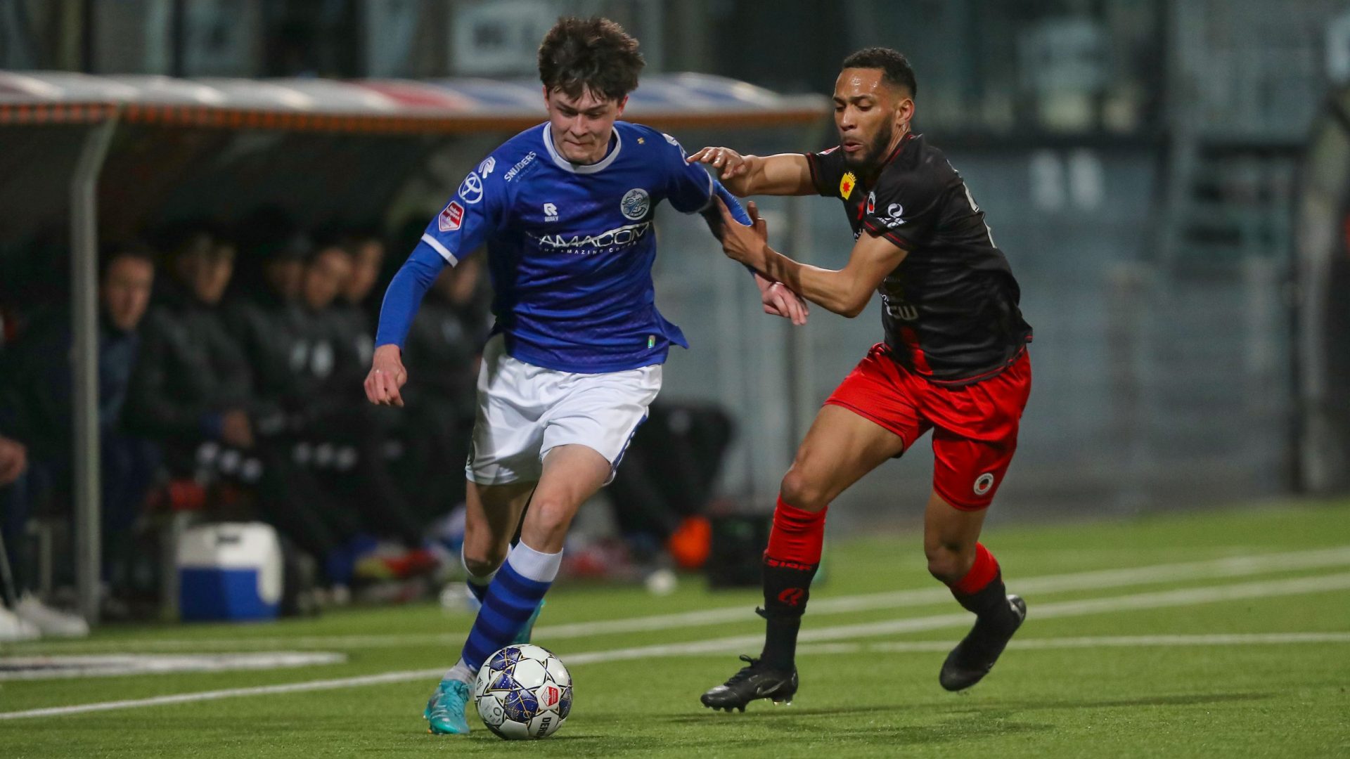 ROTTERDAM, 04-03-2022 , Van Donge en De Roo Stadion , Dutch Keuken Kampioen Divisie  football Season 2021 / 2022 , Excelsior - Den Bosch ,   Den Bosch player Ryan Leijten (L) , Excelsior player Michael Chacon