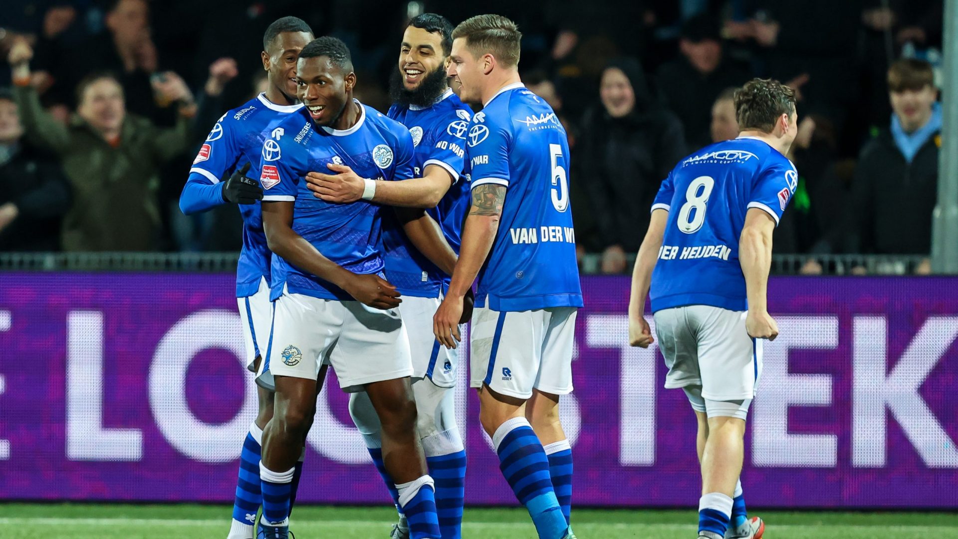 S-HERTOGENBOSCH,11-03-2022,Stadium De Vliert,Dutch Football Keuken Kampioen Divisie season 2021 / 2022, FC Den Bosch player Mohamed Berte(M) celebrating the goal (3-1) during the match Den Bosch - MVV